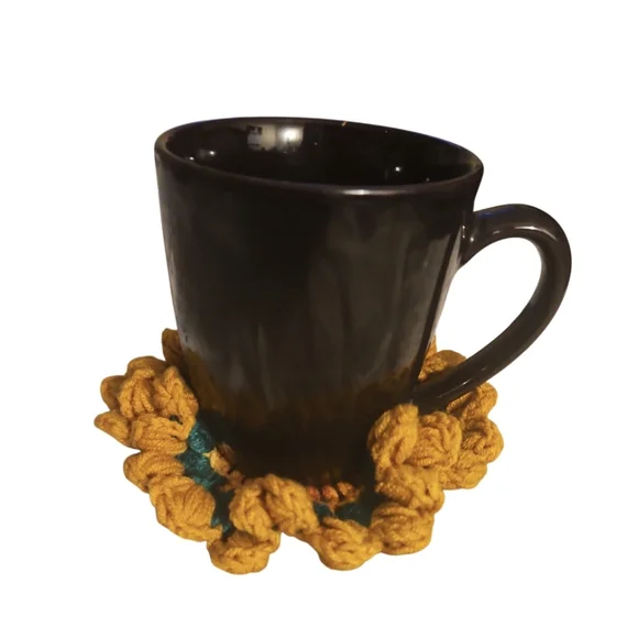 Hand Crafted 2pc Set Crochet Sunflower Coaster Home Decor Floral Retro Mug Rug - Picture 7 of 17